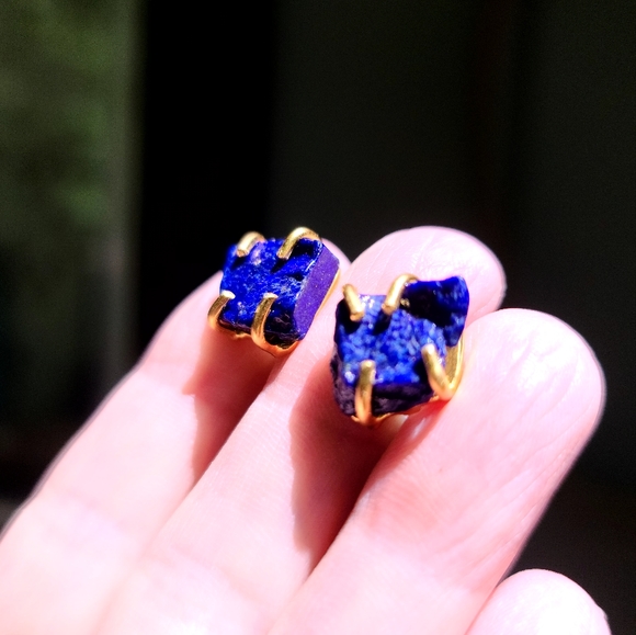 Lapis Lazule raw nugget studd earrings NEW! - Picture 3 of 10